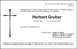 Traueranzeige Herbert Gruber