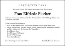 Traueranzeige Elfriede Fischer