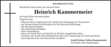 Traueranzeige Heinrich Kammermeier