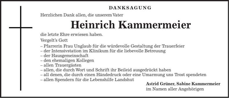 Traueranzeige Heinrich Kammermeier