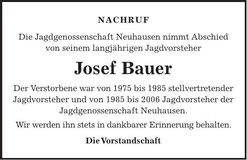 Traueranzeige Josef Bauer