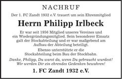Traueranzeige Philipp Irlbeck