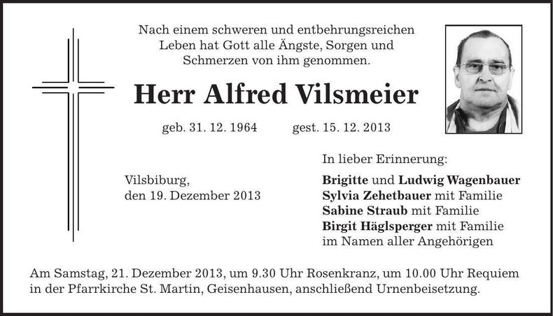 Traueranzeige Alfred Vilsmeier