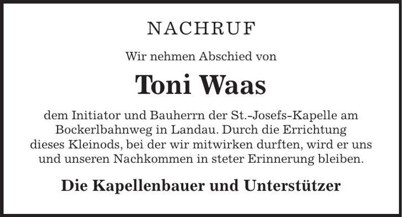 Traueranzeige Anton Waas