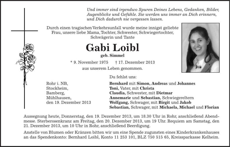 Traueranzeige Gabi Loibl