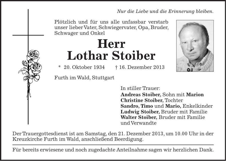 Traueranzeige Lothar Stoiber