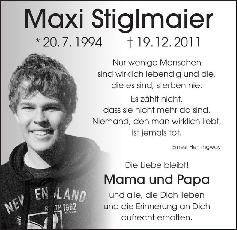 Traueranzeige Maxi Stiglmaier