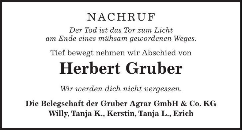 Traueranzeige Herbert Gruber