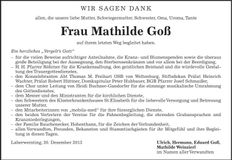 Traueranzeige Mathilde Goß
