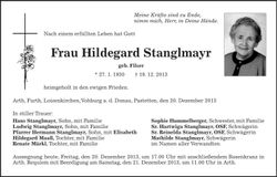 Traueranzeige Hildegard Stanglmayr