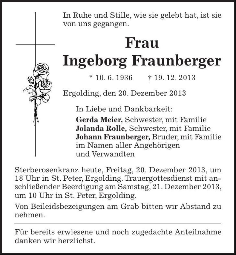 Traueranzeige Ingeborg Fraunberger