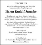 Traueranzeige Franz Juraske