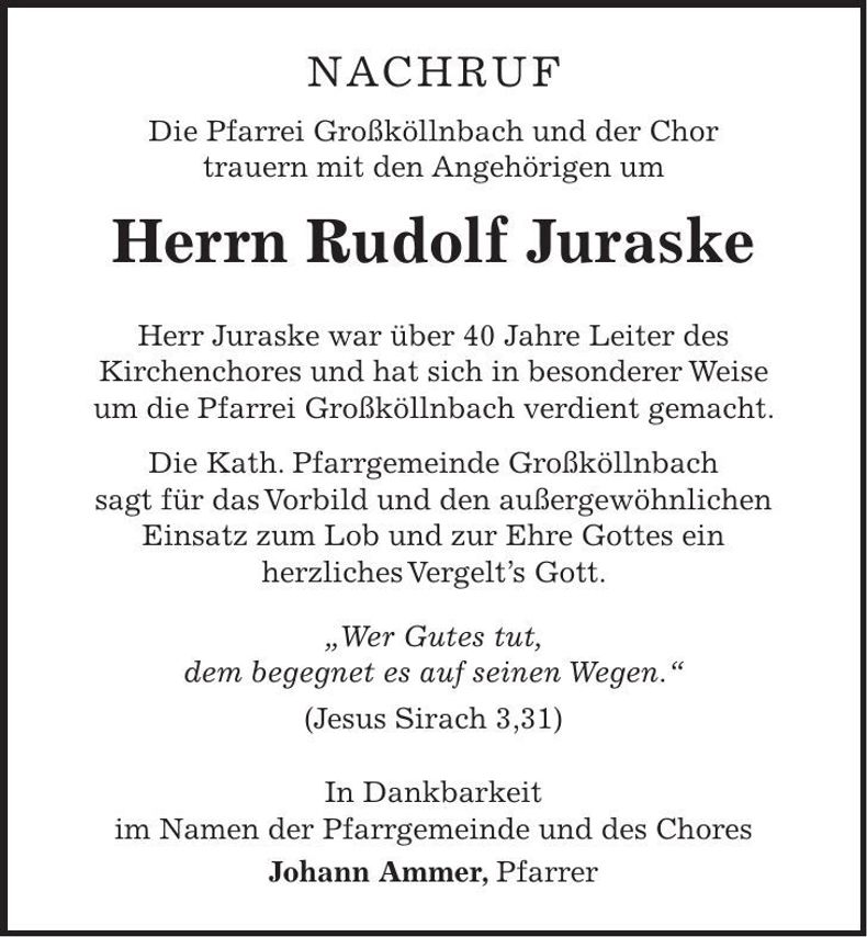 Traueranzeige Franz Juraske