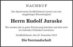 Traueranzeige Rudolf Juraske