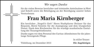 Traueranzeige Maria Kirnberger