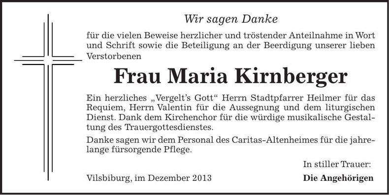 Traueranzeige Maria Kirnberger