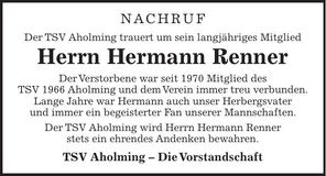 Traueranzeige Hermann Renner