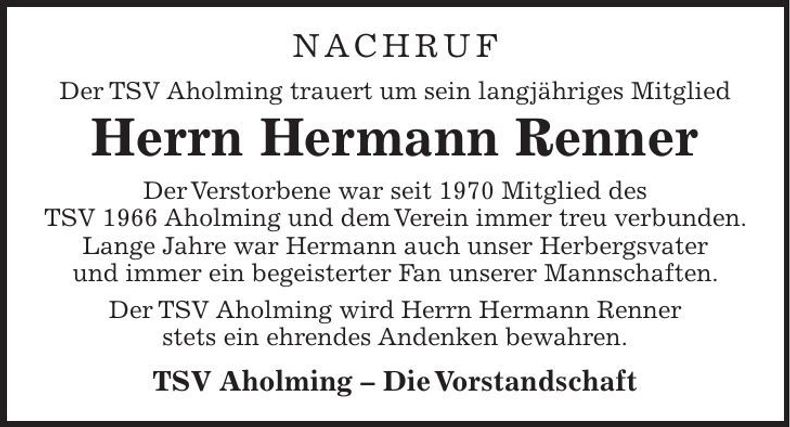 Traueranzeige Hermann Renner