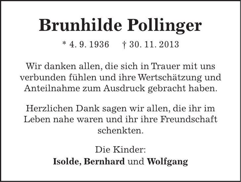 Traueranzeige Brunhilde Pollinger