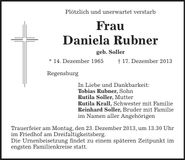Traueranzeige Daniela Rubner