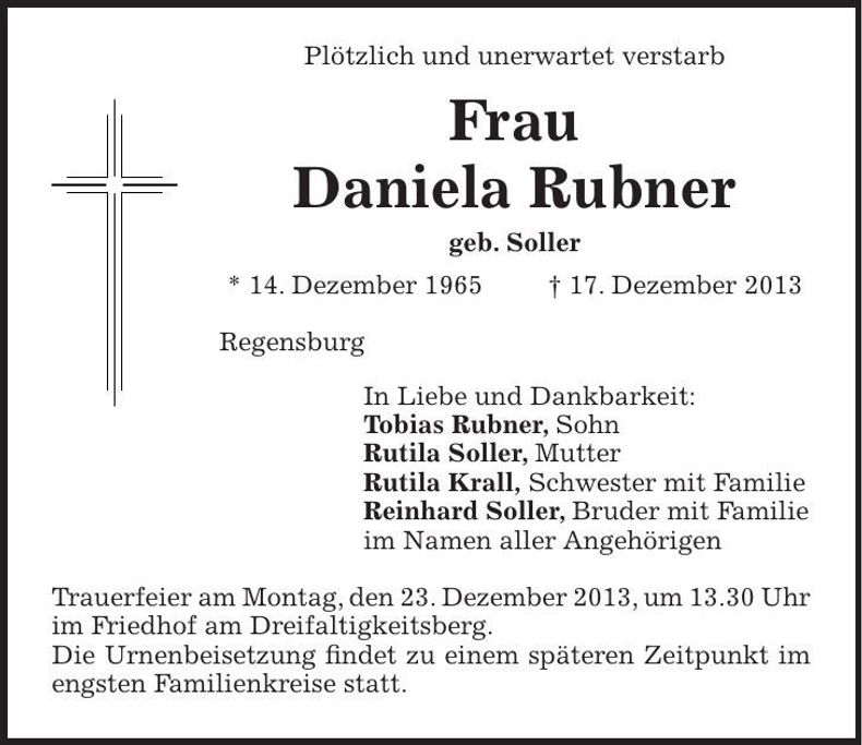Traueranzeige Daniela Rubner