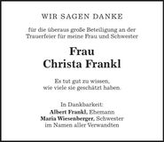 Traueranzeige Christa Frankl