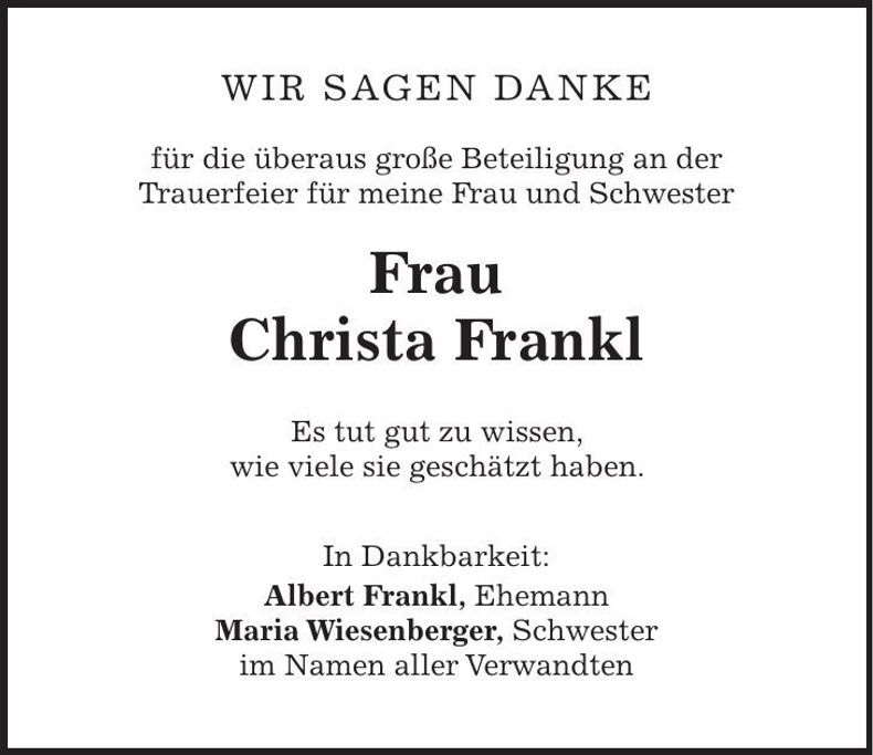 Traueranzeige Christa Frankl
