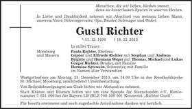 Traueranzeige Gustl Richter