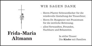 Traueranzeige Frida-Maria Altmann
