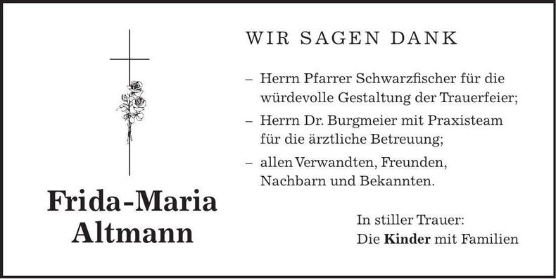 Traueranzeige Frida-Maria Altmann