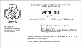 Traueranzeige Anni Hilz