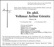 Traueranzeige Volkmar Görnitz Dr. phil.