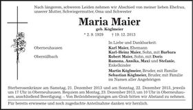 Traueranzeige Maria Maier