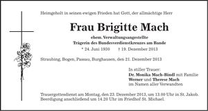 Traueranzeige Brigitte Mach