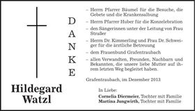 Traueranzeige Hildegard Watzl