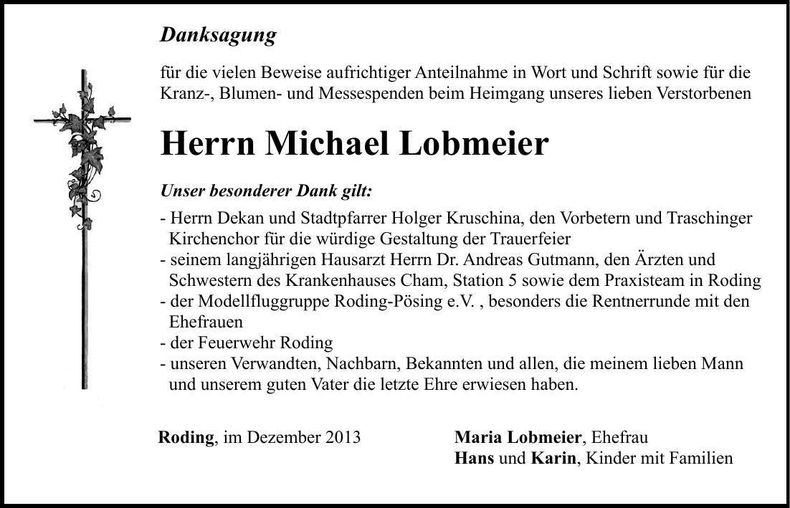 Traueranzeige Michael Lobmeier