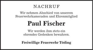 Traueranzeige Paul Fischer