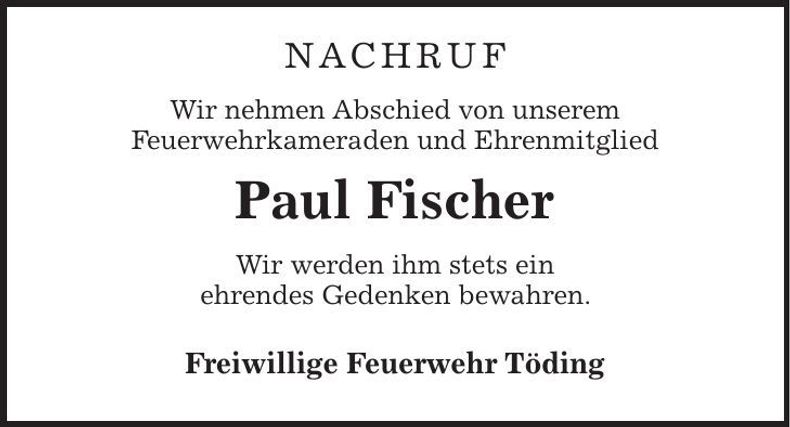 Traueranzeige Paul Fischer