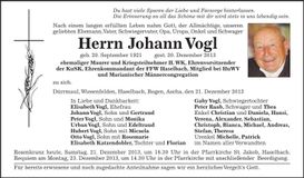 Traueranzeige Johann Vogl
