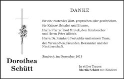 Traueranzeige Dorothea Schütt