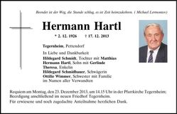 Traueranzeige Hermann Hartl