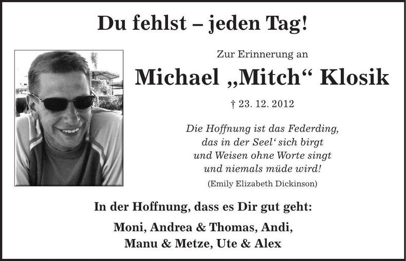 Traueranzeige Michael Klosik