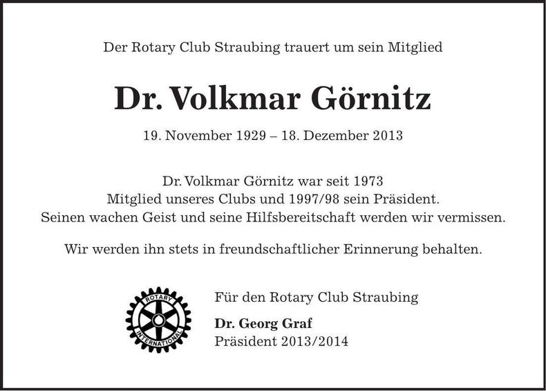 Traueranzeige Franz Gerhaher