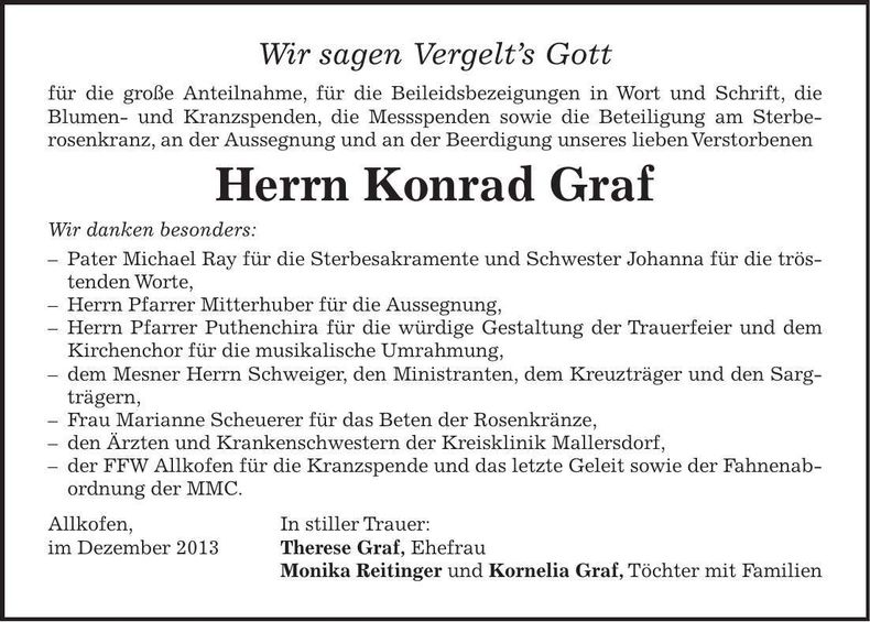 Traueranzeige Konrad Graf