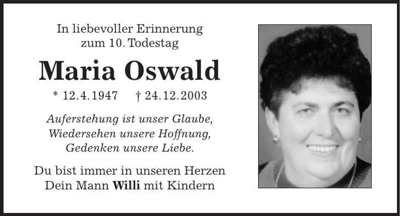 Traueranzeige Maria Oswald