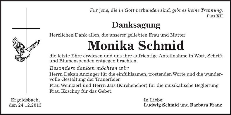 Traueranzeige Monika Schmid