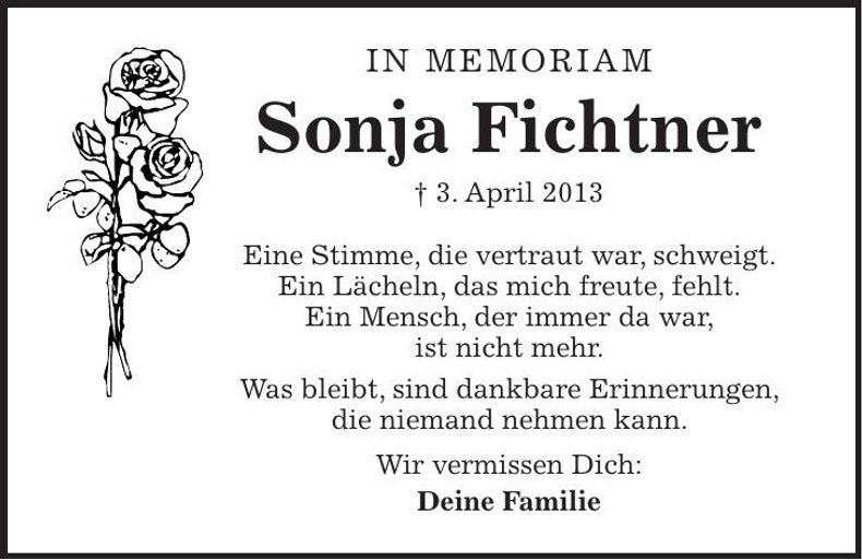 Traueranzeige Sonja Fichtner