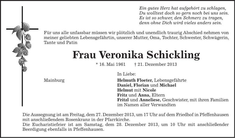 Traueranzeige Veronika Schickling