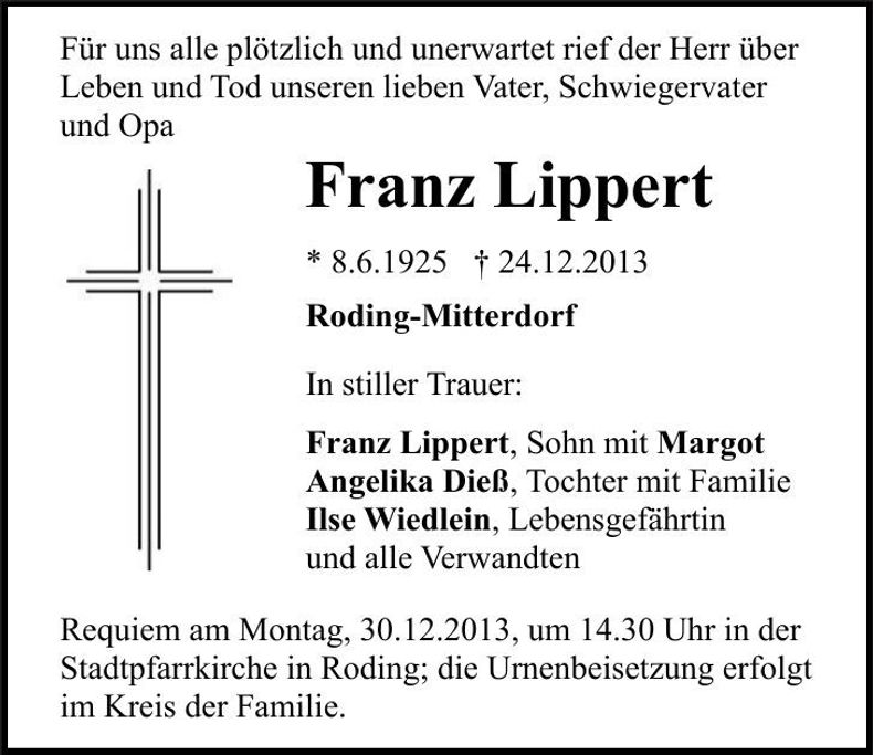 Traueranzeige Franz Lippert
