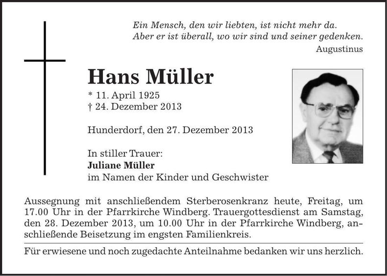 Traueranzeige Hans Müller